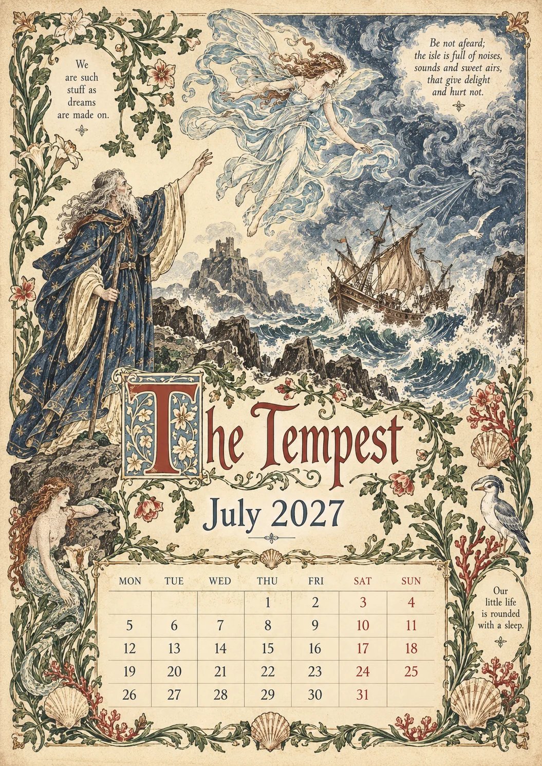 2027 Shakespearean Literary Wall Calendar –Vintage Medieval Art, 12 Months of Iconic Plays