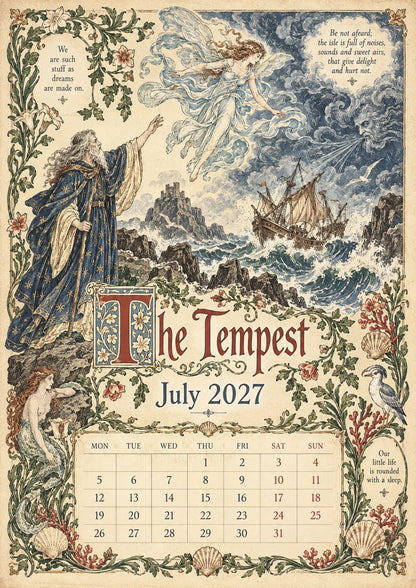 2027 Shakespearean Literary Wall Calendar –Vintage Medieval Art, 12 Months of Iconic Plays