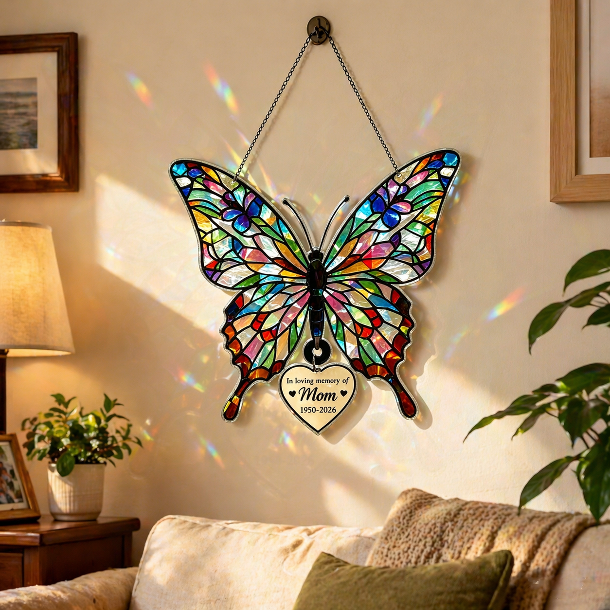 🦋 Customizable Holographic Butterfly Suncatcher – Memorial Gift for Mom