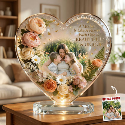 🌸 Personalized Photo Acrylic Plaque – A Mother Is Like a Flower