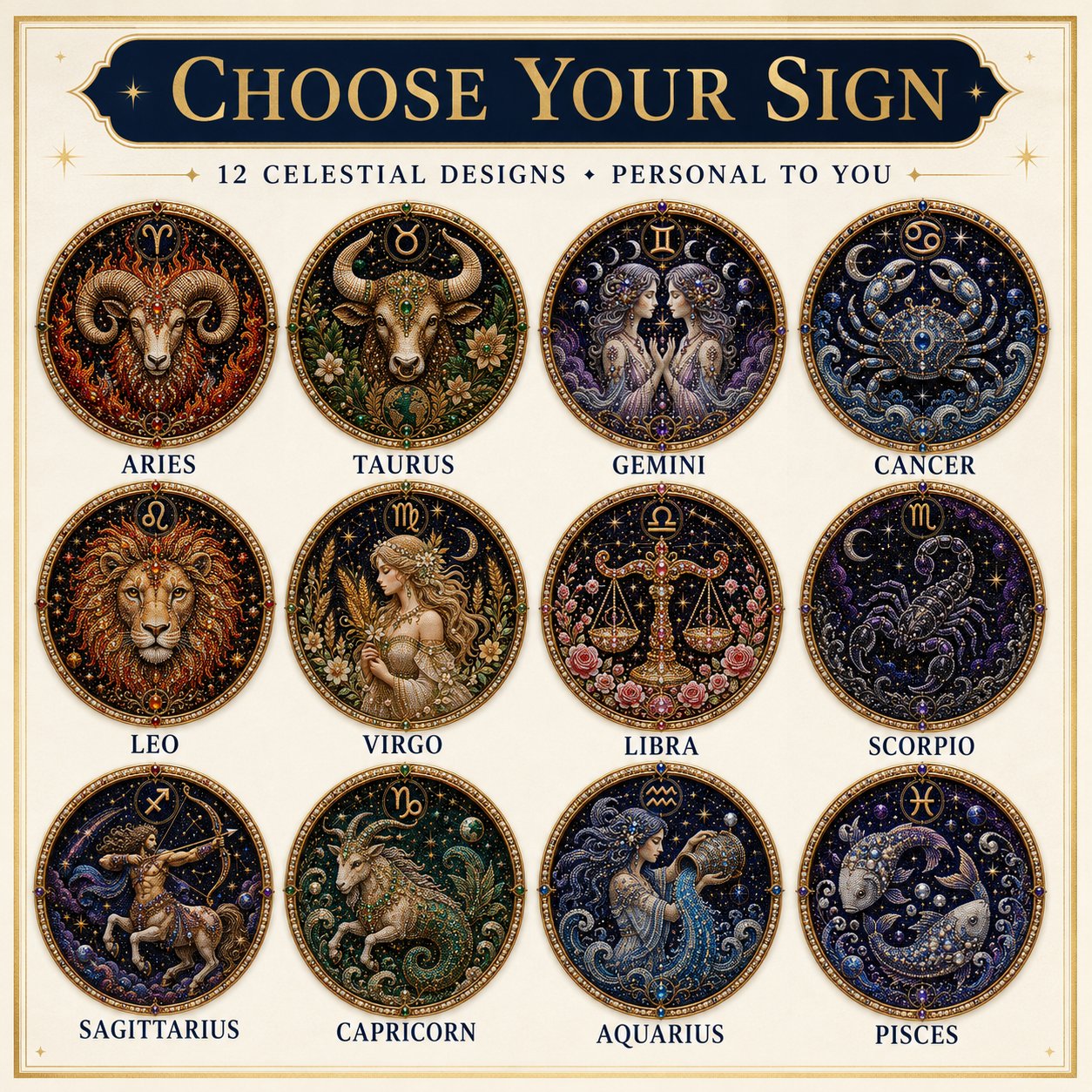 🌙♈ 12 Zodiac Signs Pearl Art Kit