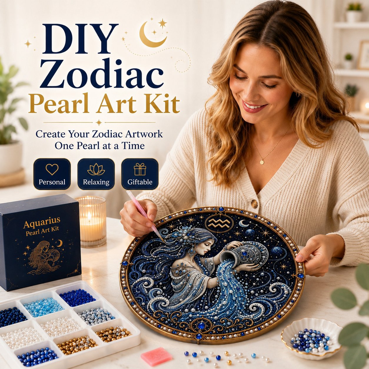 🌙♈ 12 Zodiac Signs Pearl Art Kit