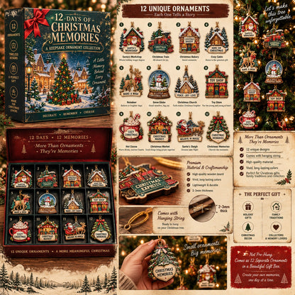 12 Days of Christmas Memories Keepsake Ornament Set – 12 Unique Wooden Christmas Tree Ornaments in Gift Box