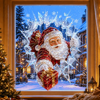 Crystal Christmas Break-In Window Decal — 3D Shattered-Glass Holiday Window Decoration