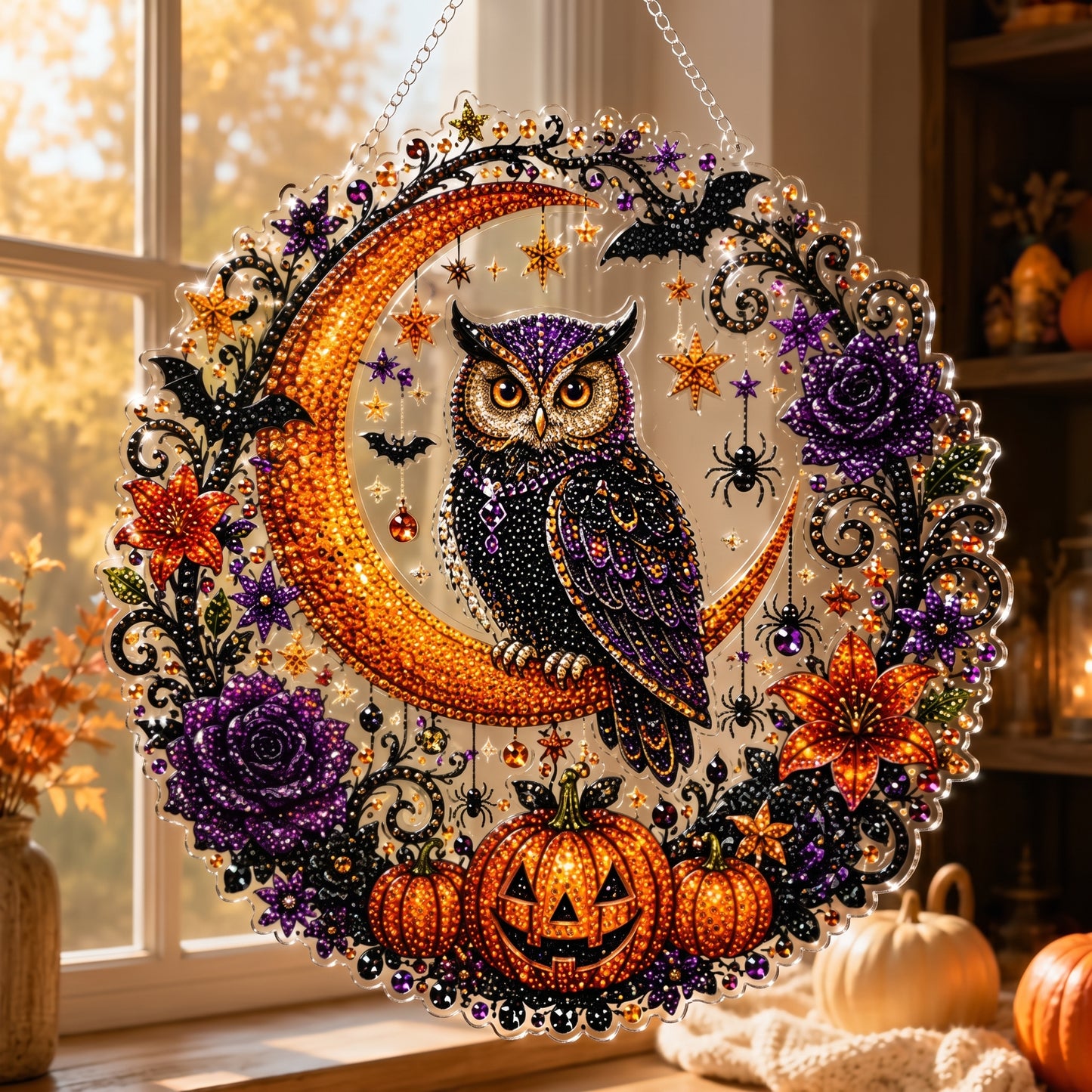 🐈🎃Halloween Black Cat Moon Diamond Art Hanging Ornament – DIY Sparkling Décor Kit