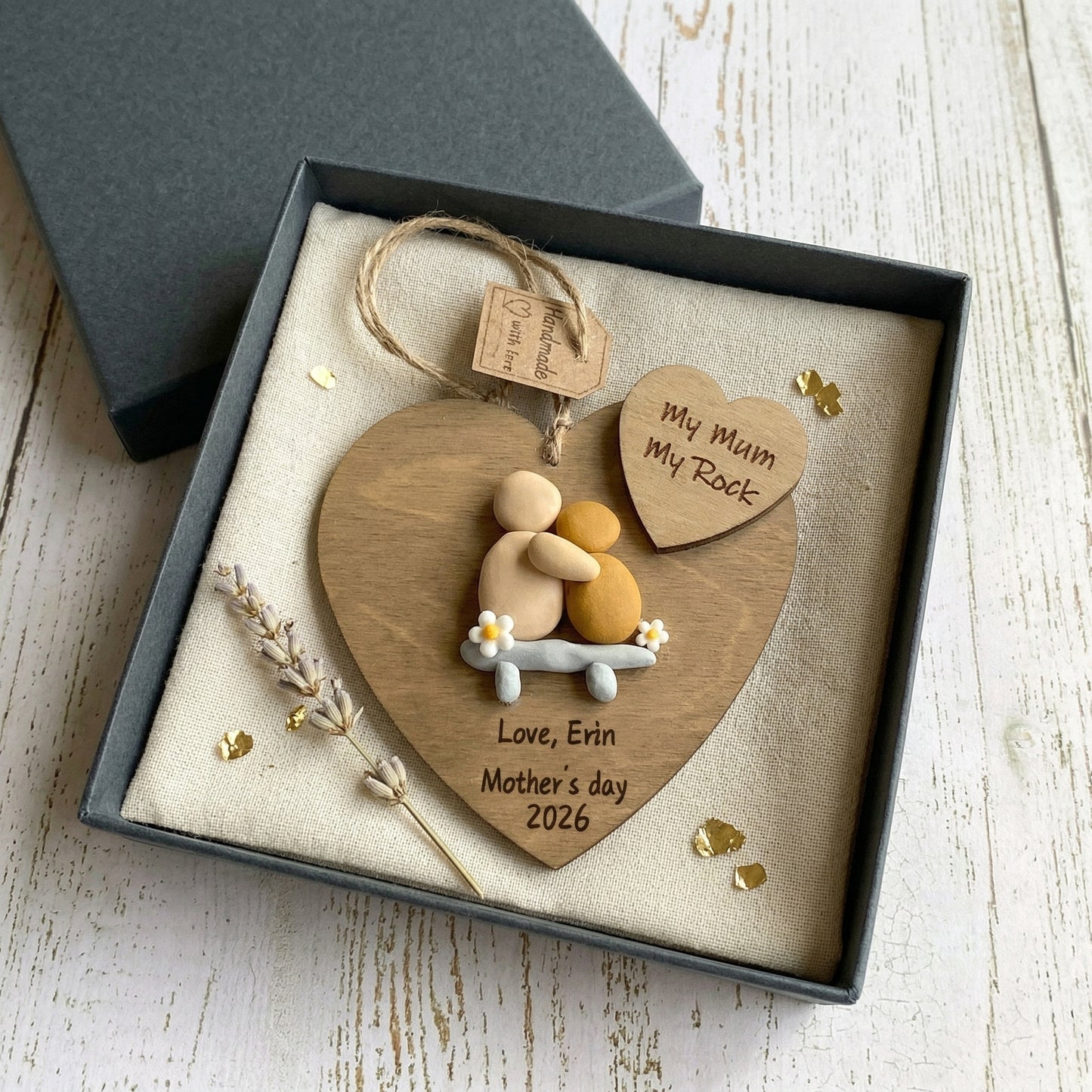 Personalized "My Mum My Rock" Clay Heart Ornament With Gift box – A Handmade Tribute to Mom