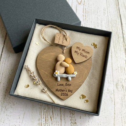 Personalized "My Mum My Rock" Clay Heart Ornament With Gift box – A Handmade Tribute to Mom