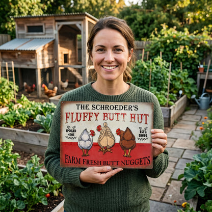 Personalized Metal Chicken Coop Sign-Fluffy Butt Hut