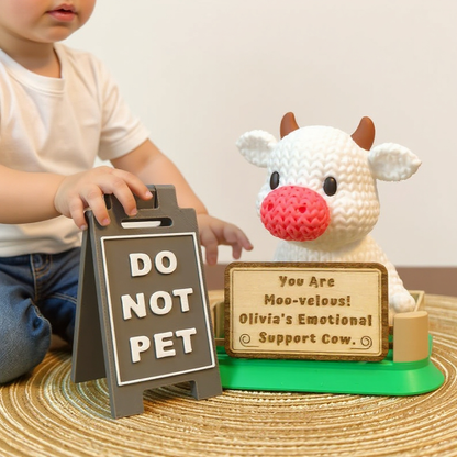 Emotional Support Cow Desk Buddy | Personalized Cow with Custom Wooden Sign