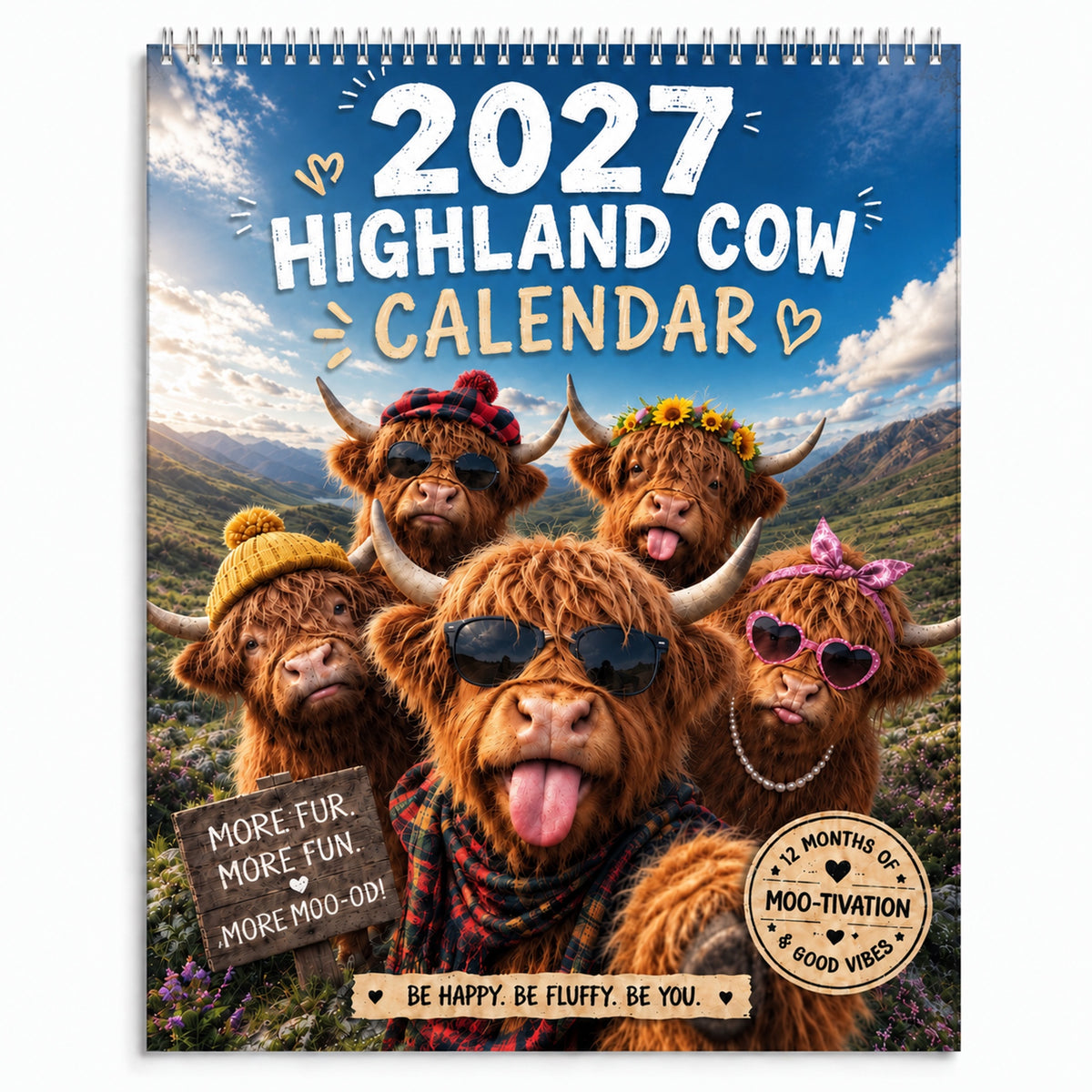 🐮 2027 Highland Cow Calendar – 12 Months of Moo-tiful Moments & Good Vibes
