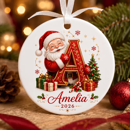 🎅 Personalized Santa Initial Ornament – Custom Name Christmas Ornament 🎄✨