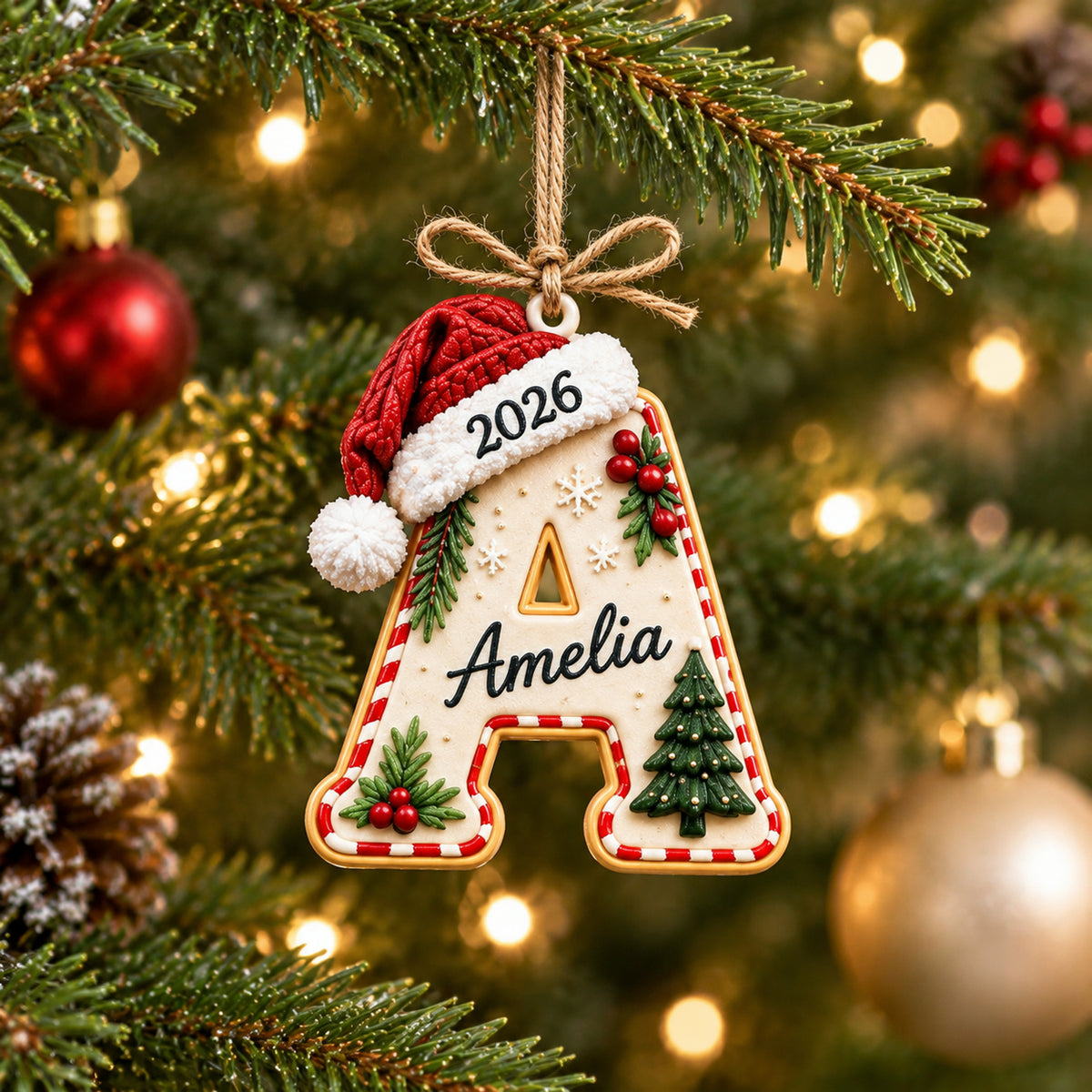 🎄 Personalized Initial Christmas Ornament – Custom Name Keepsake (A-Z) | 2026 Edition ✨🎅