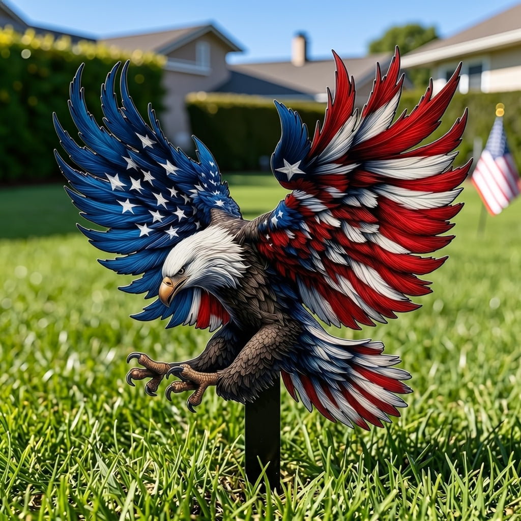 🦅 2D American Flag Eagle Metal Yard Stake