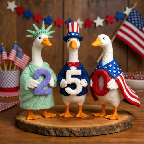 USA 250th Anniversary Needle Felted Goose Set