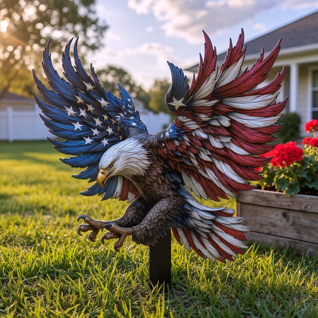 🦅 2D American Flag Eagle Metal Yard Stake