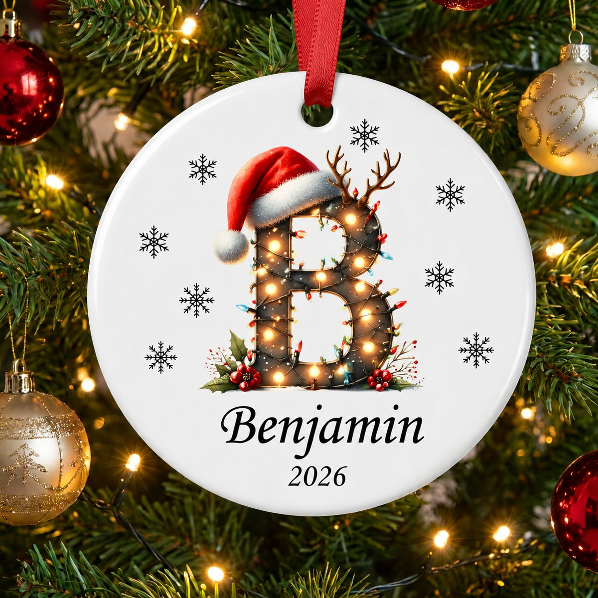 ✨💖 Christmas String Lights Personalized Initial Ornament 2026