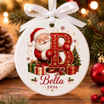 🎅 Personalized Santa Initial Ornament – Custom Name Christmas Ornament 🎄✨