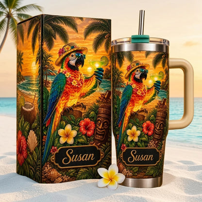🌴 Personalized Party Parrot Beach Tumbler