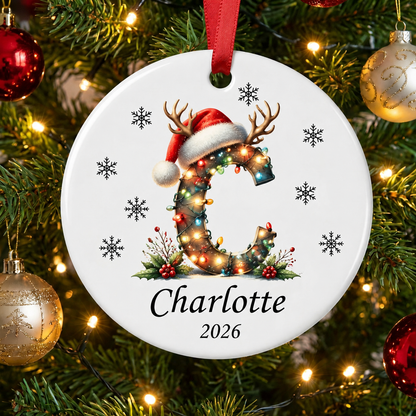 ✨💖 Christmas String Lights Personalized Initial Ornament 2026