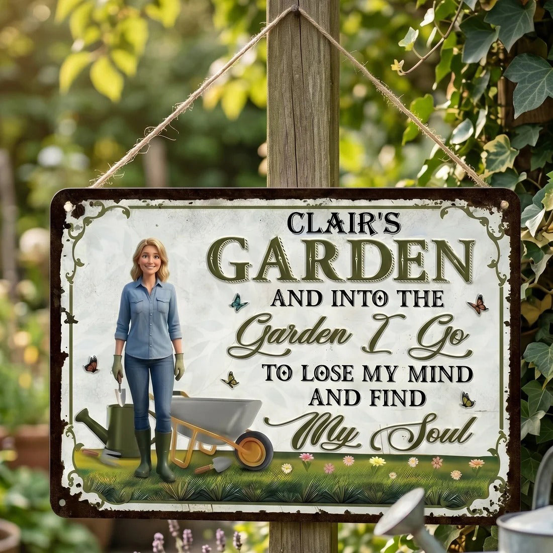 🌿 💖 Animation Style Personalized Gardening Sign - Personalized Classic Metal Signs - Best Gift For Yourself, Best Friends, Siblings, Gardening Lovers
