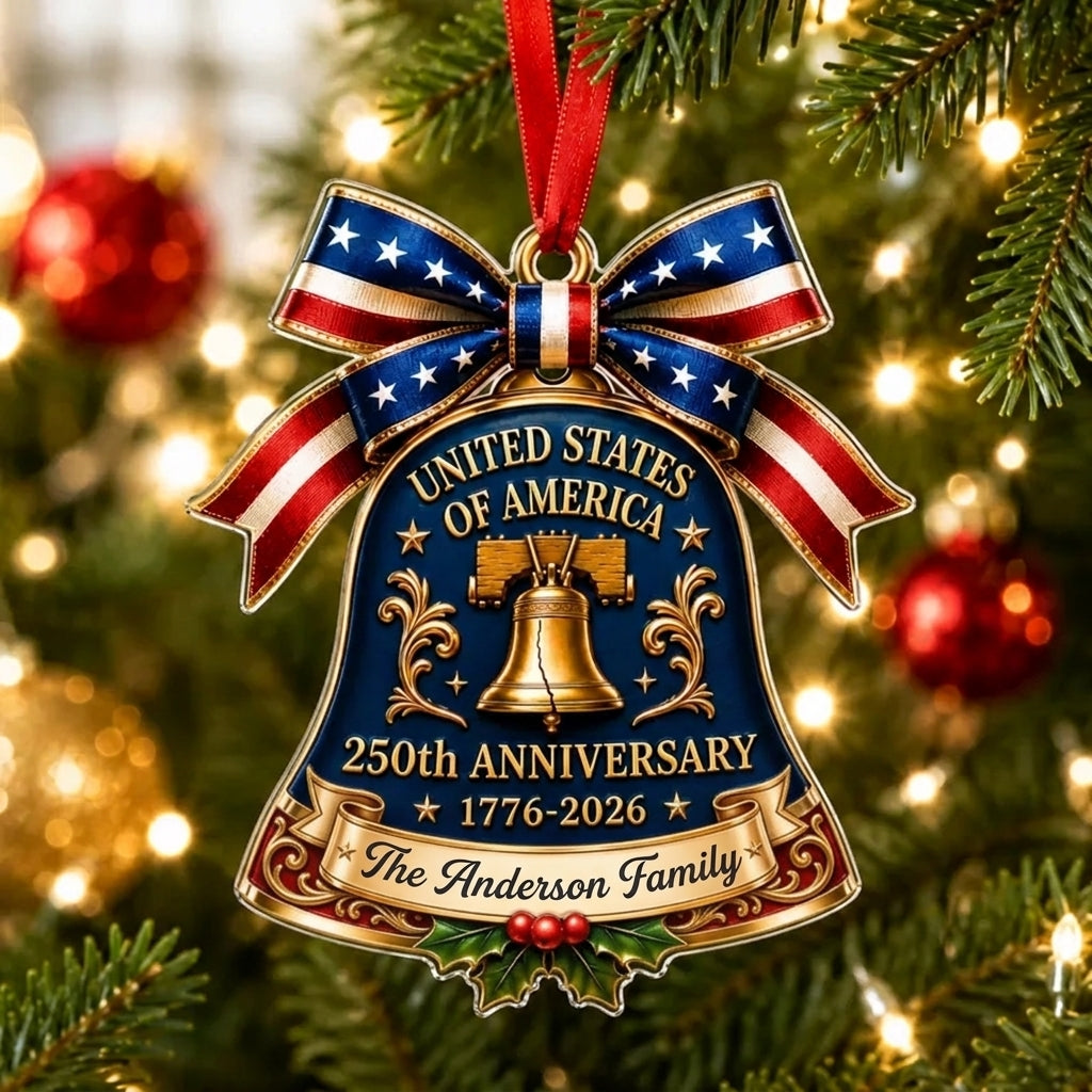 🎄✨ Personalized USA 250th Anniversary Christmas Ornament