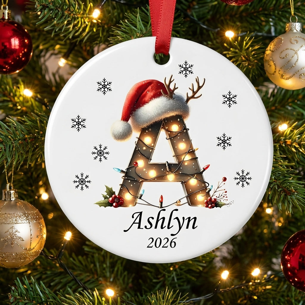 ✨💖 Christmas String Lights Personalized Initial Ornament 2026