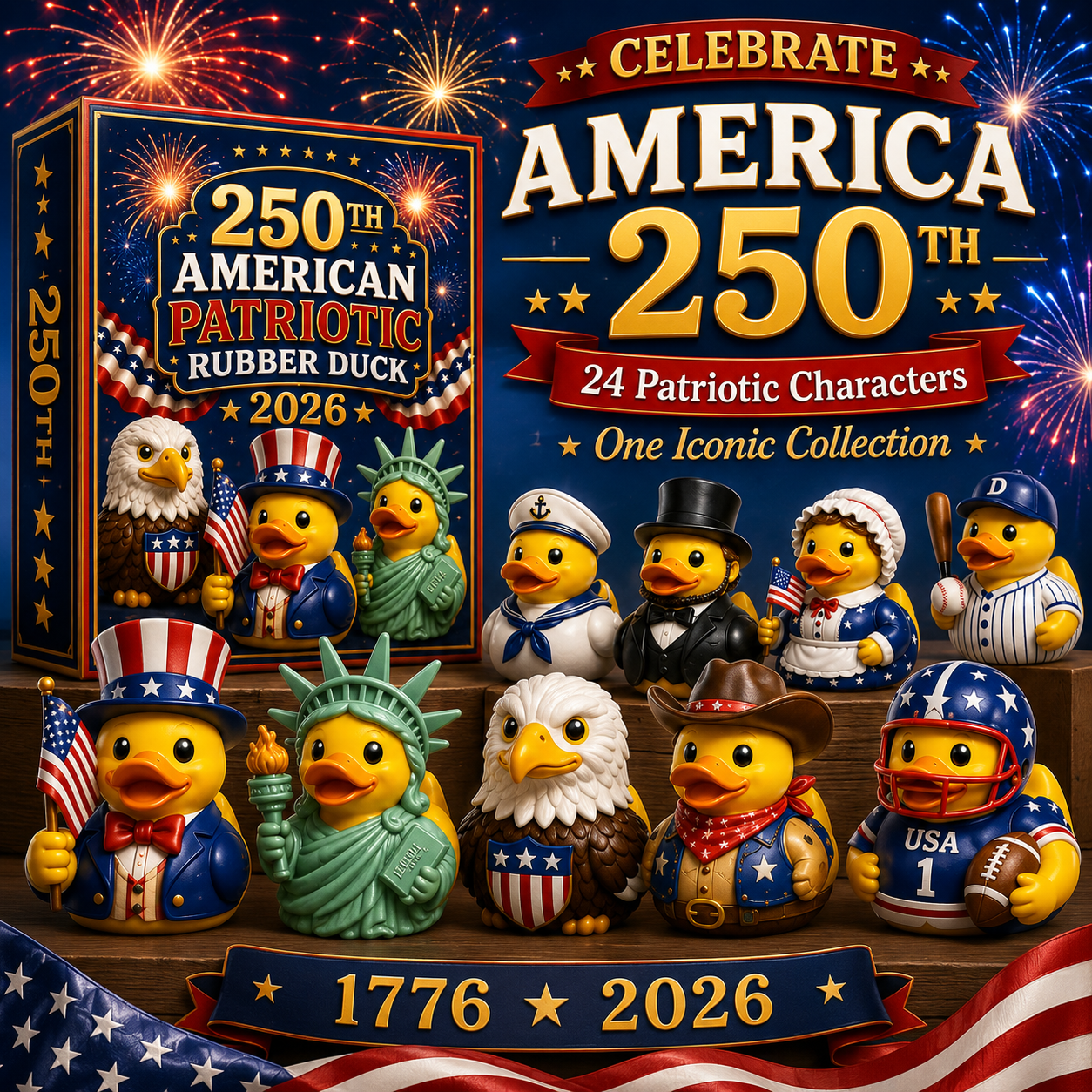 250th American Patriotic Rubber Duck Countdown Calendar 2026 – 24 Characters, 250 Years of Stories 🇺🇸