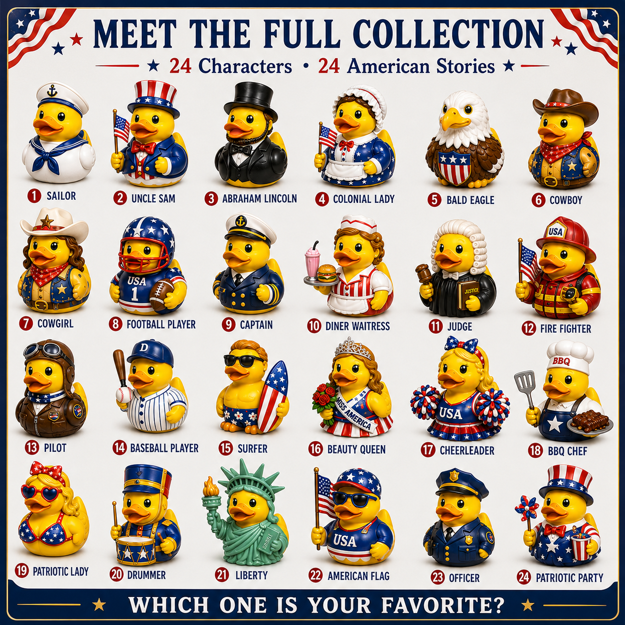 250th American Patriotic Rubber Duck Countdown Calendar 2026 – 24 Characters, 250 Years of Stories 🇺🇸