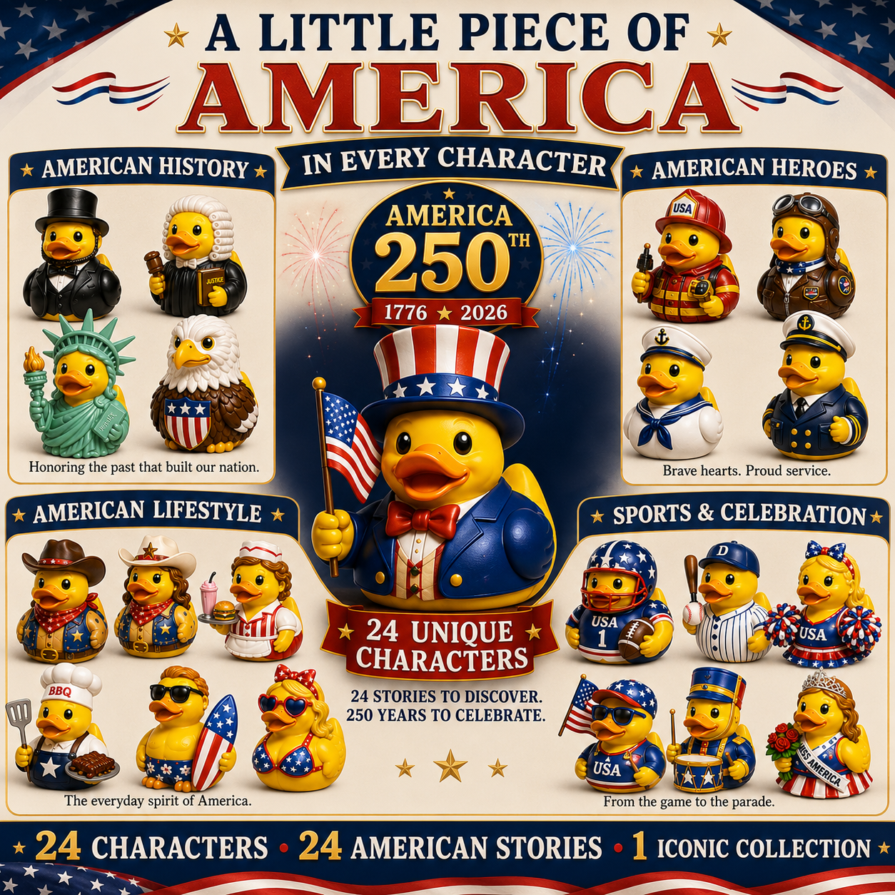 250th American Patriotic Rubber Duck Countdown Calendar 2026 – 24 Characters, 250 Years of Stories 🇺🇸