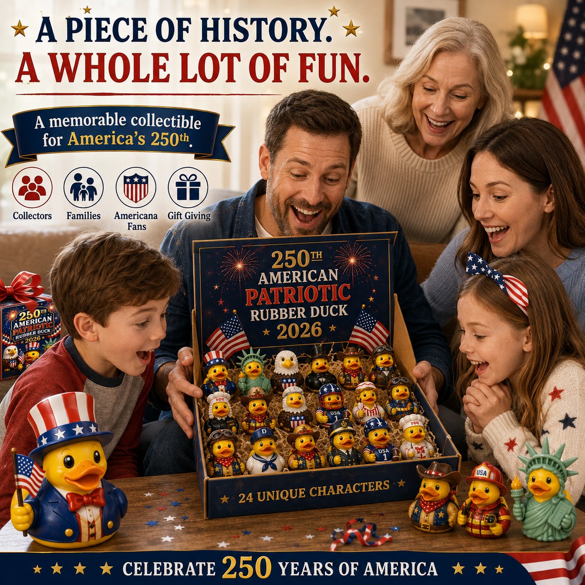 250th American Patriotic Rubber Duck Countdown Calendar 2026 – 24 Characters, 250 Years of Stories 🇺🇸