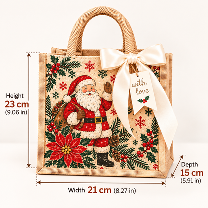 Vintage Christmas Burlap Gift Tote Bag