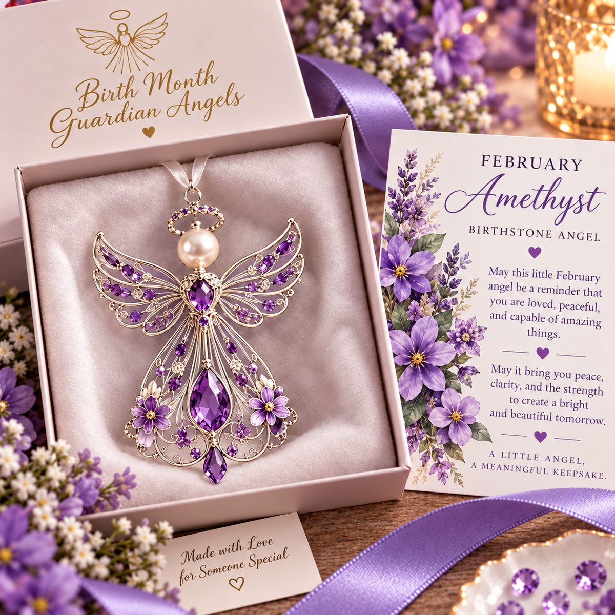 ✨ Birth Month Guardian Angel Ornament – 12 Birthstone Angels