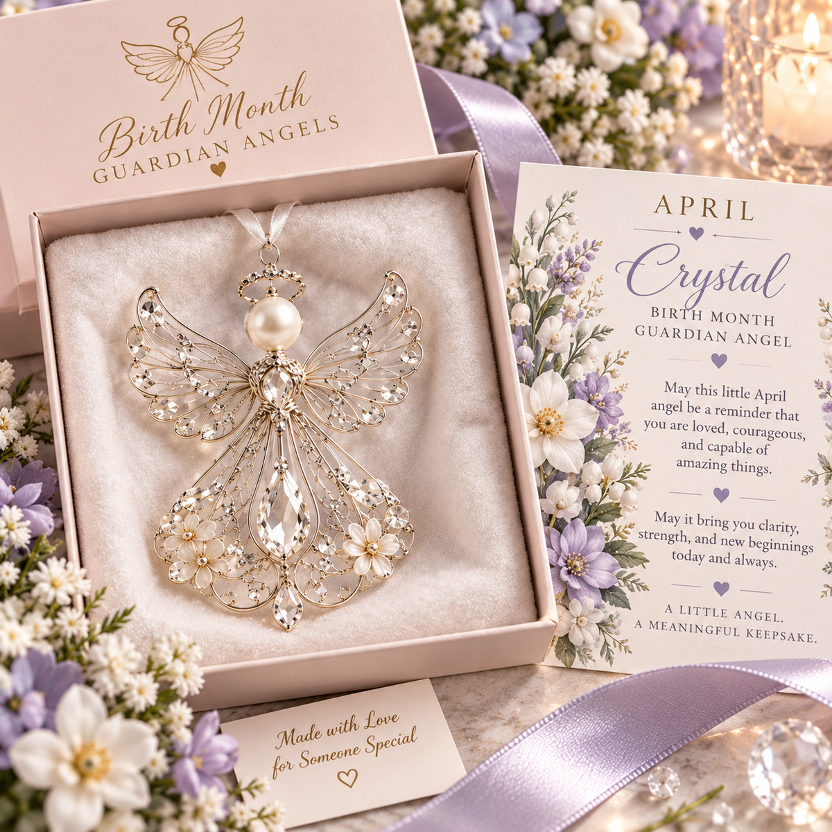 ✨ Birth Month Guardian Angel Ornament – 12 Birthstone Angels
