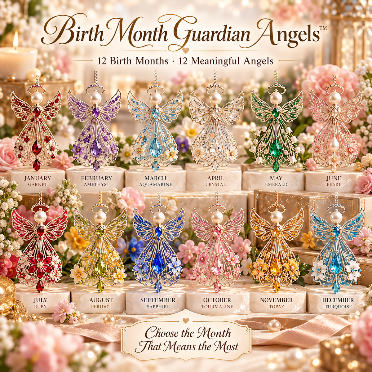 ✨ Birth Month Guardian Angel Ornament – 12 Birthstone Angels