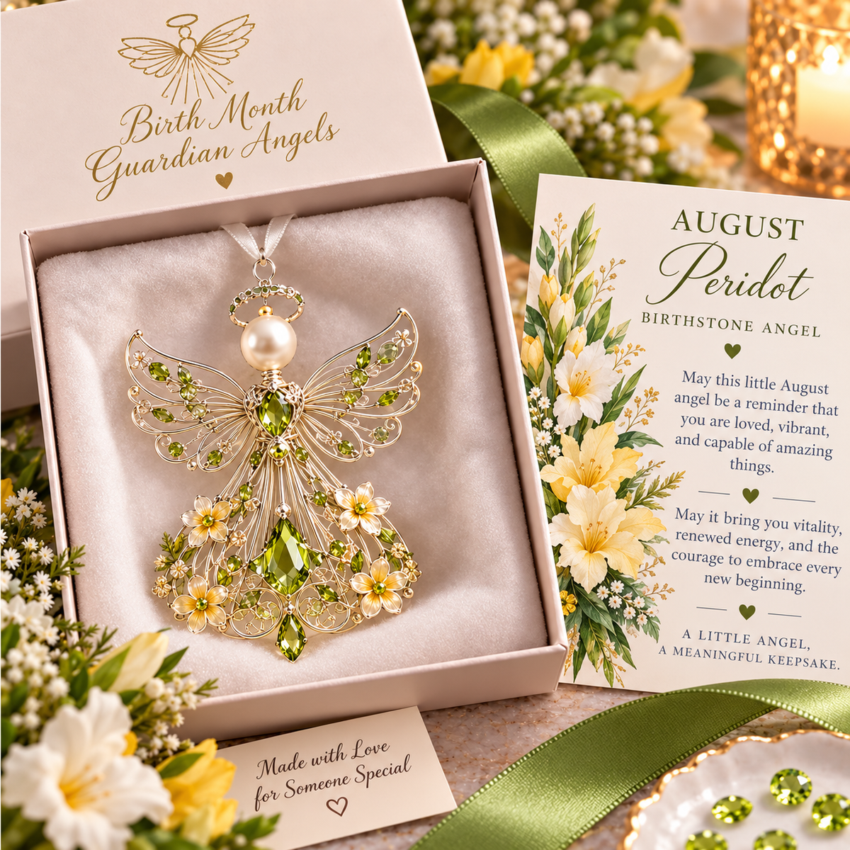 ✨ Birth Month Guardian Angel Ornament – 12 Birthstone Angels