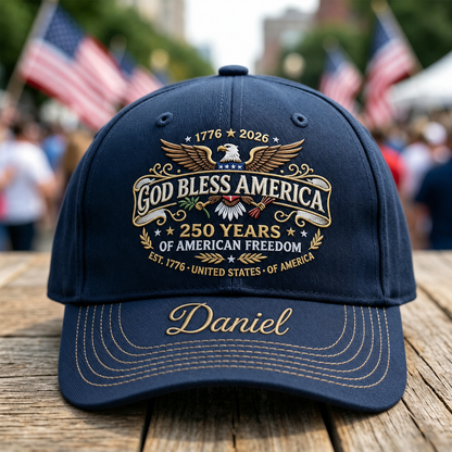 Personalized "God Bless America" 250th Anniversary Patriotic Cap