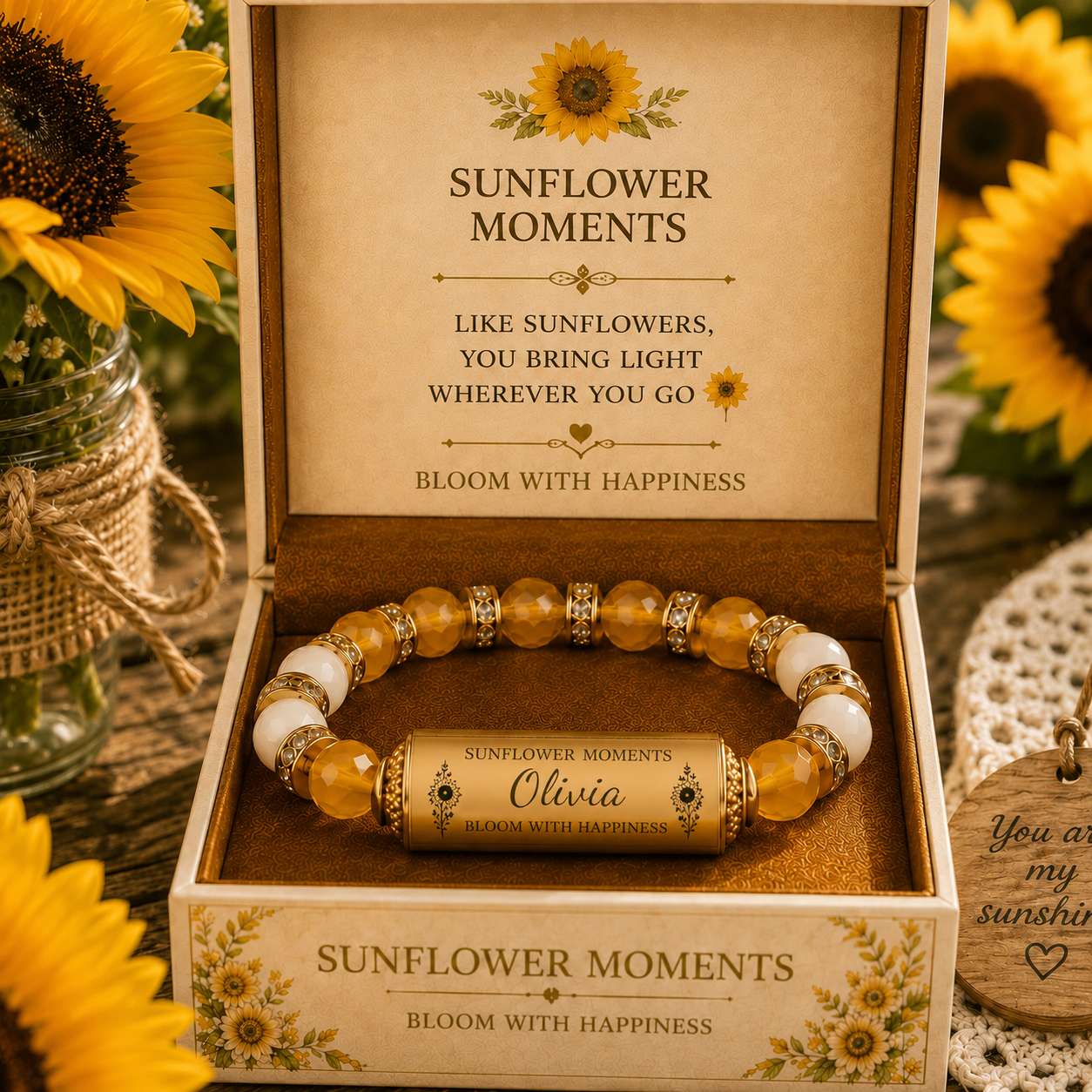Personalized Sunflower Moments Bracelet with Giftbox