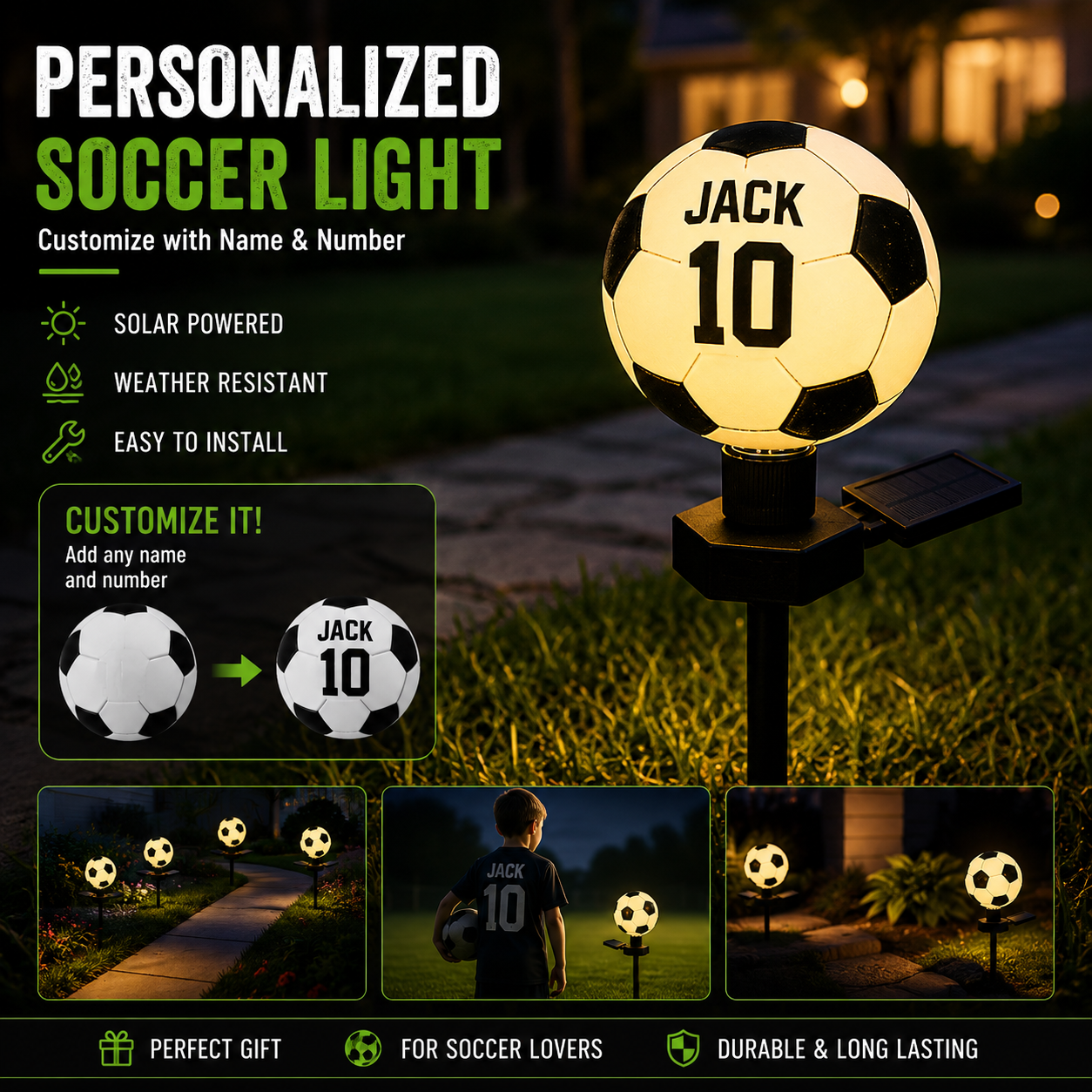 Personalized Soccer Solar Garden Light
