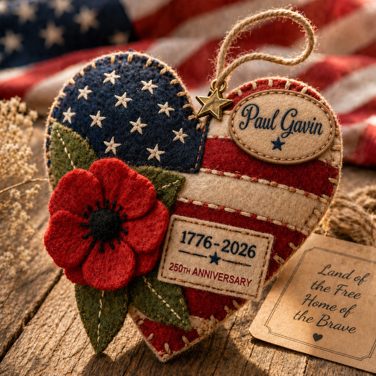 United States 250th Anniversary Personalized Heart Ornament