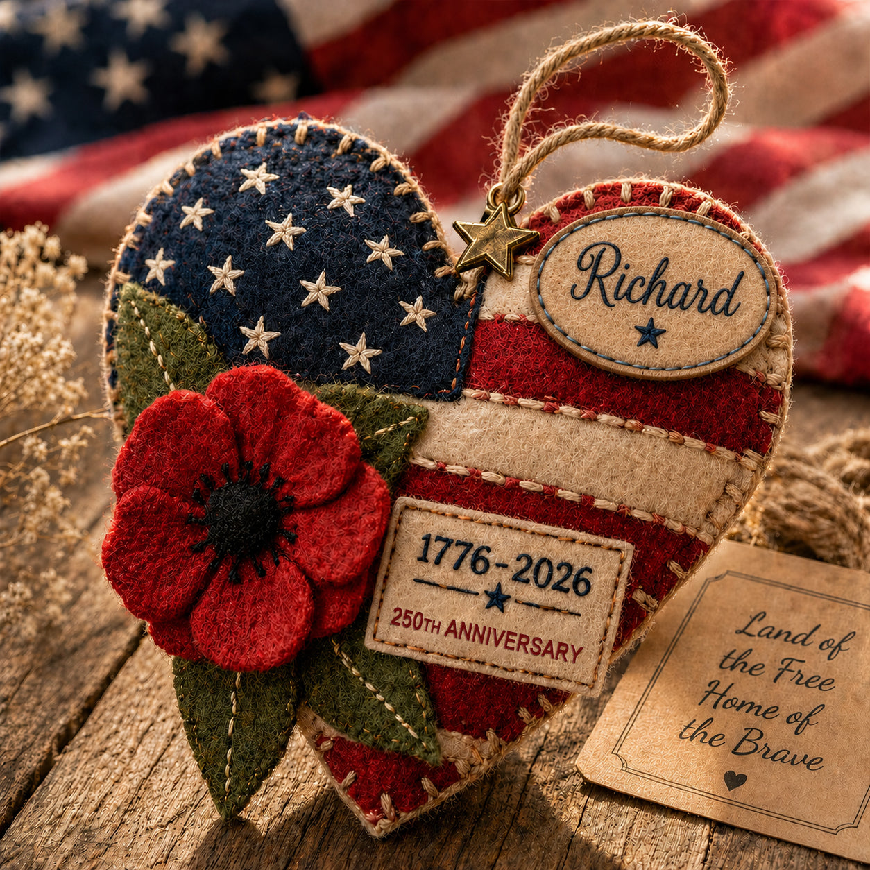 United States 250th Anniversary Personalized Heart Ornament