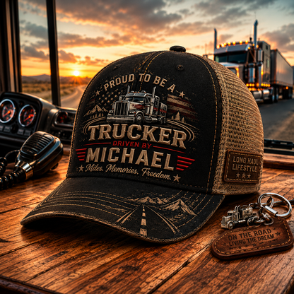 Personalized "Proud To Be A Trucker" Custom Name Mesh Trucker Hat