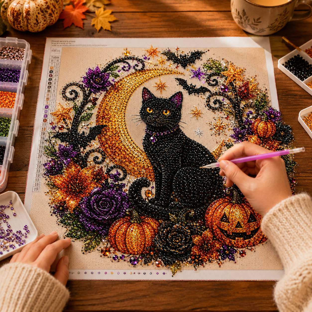 🐈🎃Halloween Black Cat Moon Diamond Art Hanging Ornament – DIY Sparkling Décor Kit