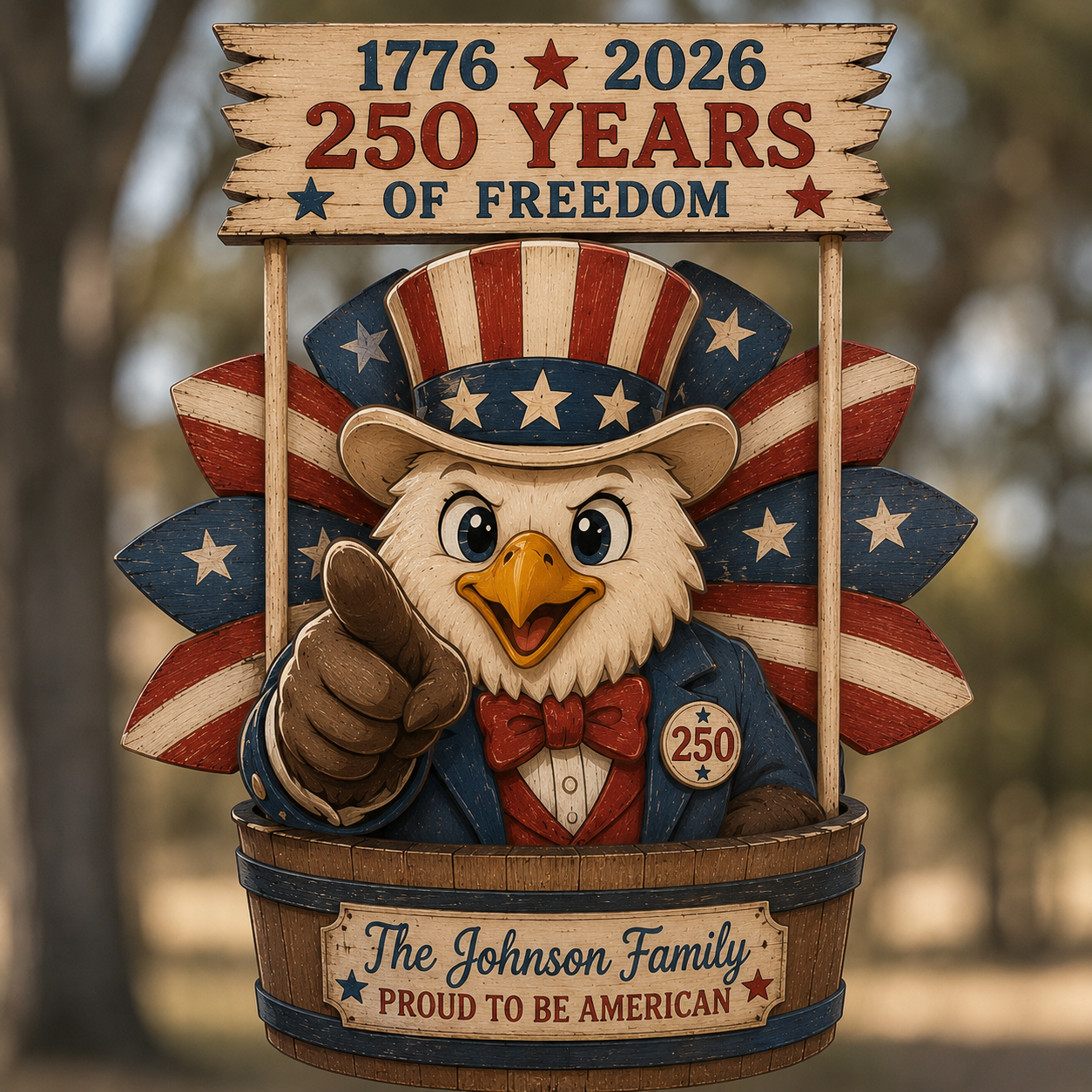 Personalized 250th Anniversary Patriotic Eagle Wind Spinner Yard Decor