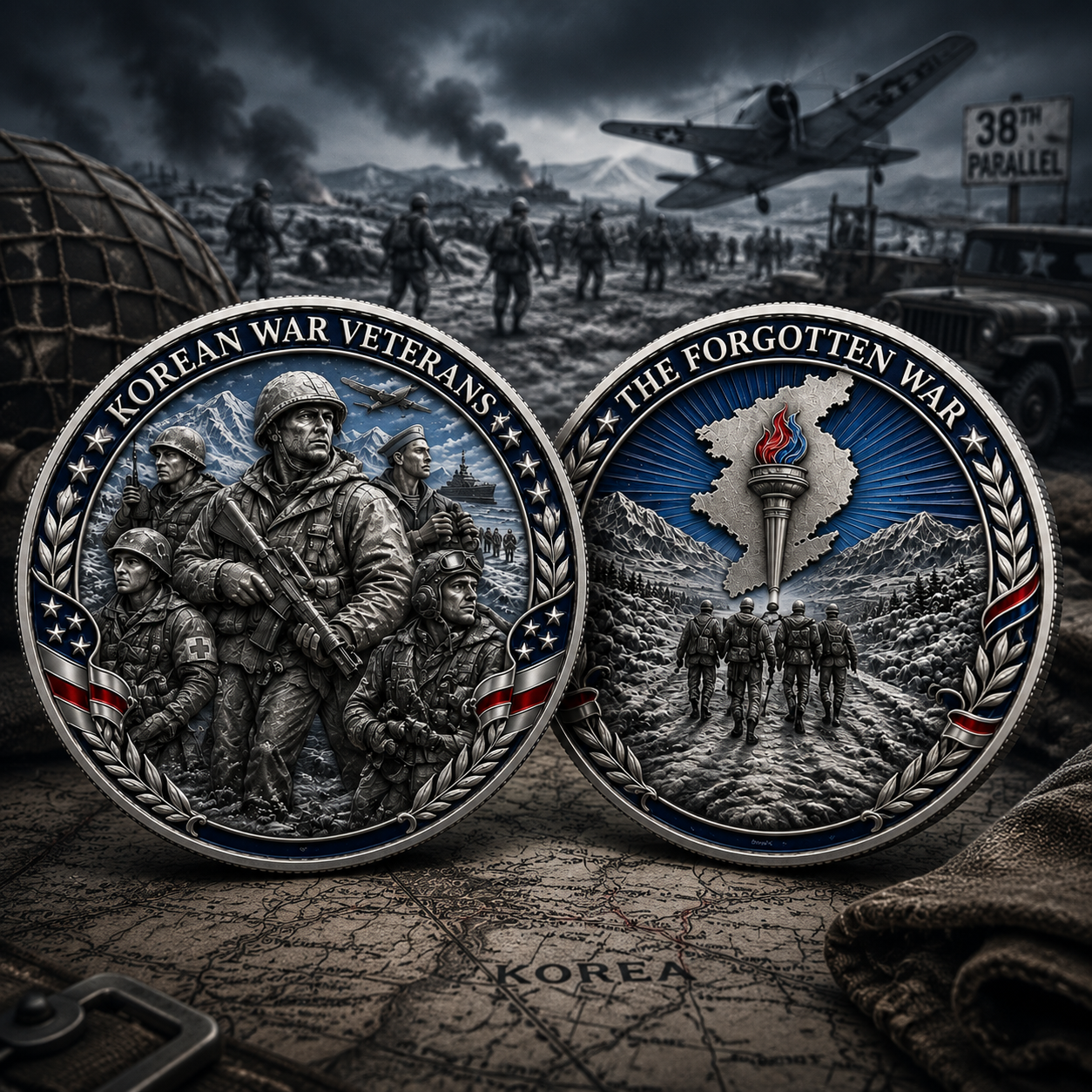 Korean War "Never Be Forgotten" Commemorative Challenge Coin