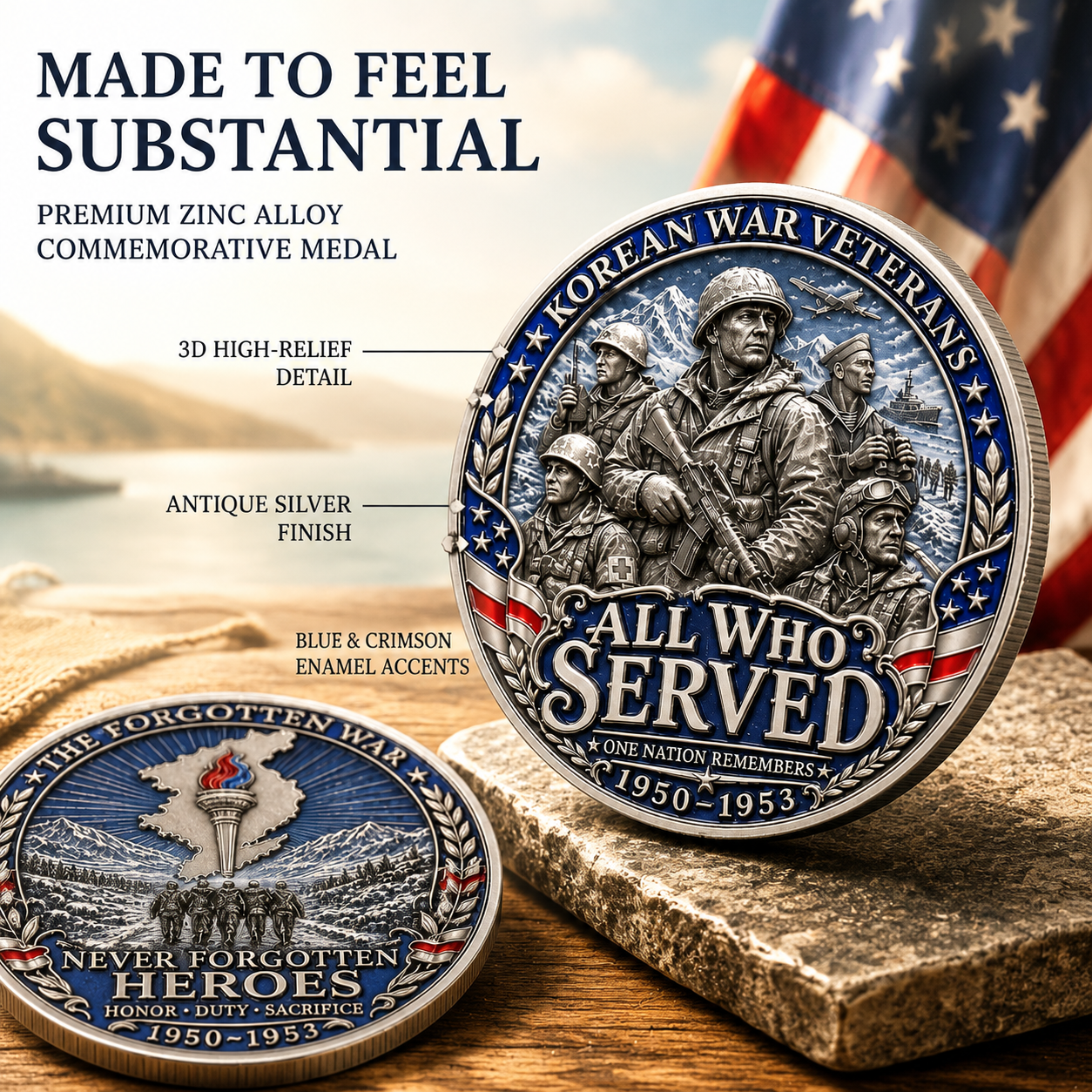 Korean War "Never Be Forgotten" Commemorative Challenge Coin