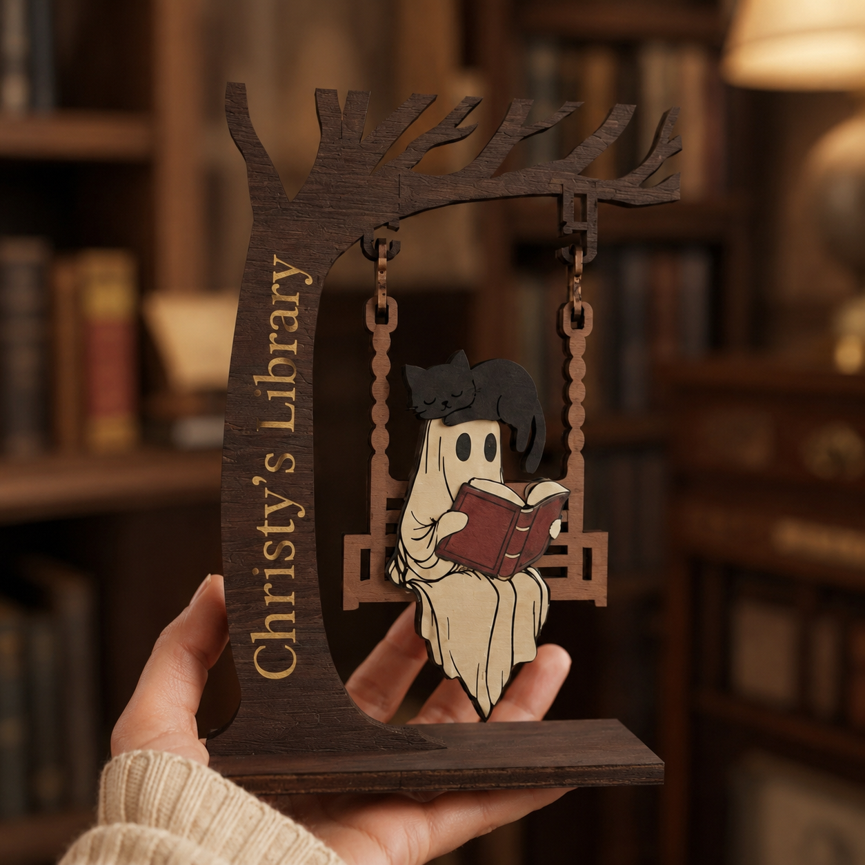 👻📚Personalized Chilling Ghost On Swing Reading Decor