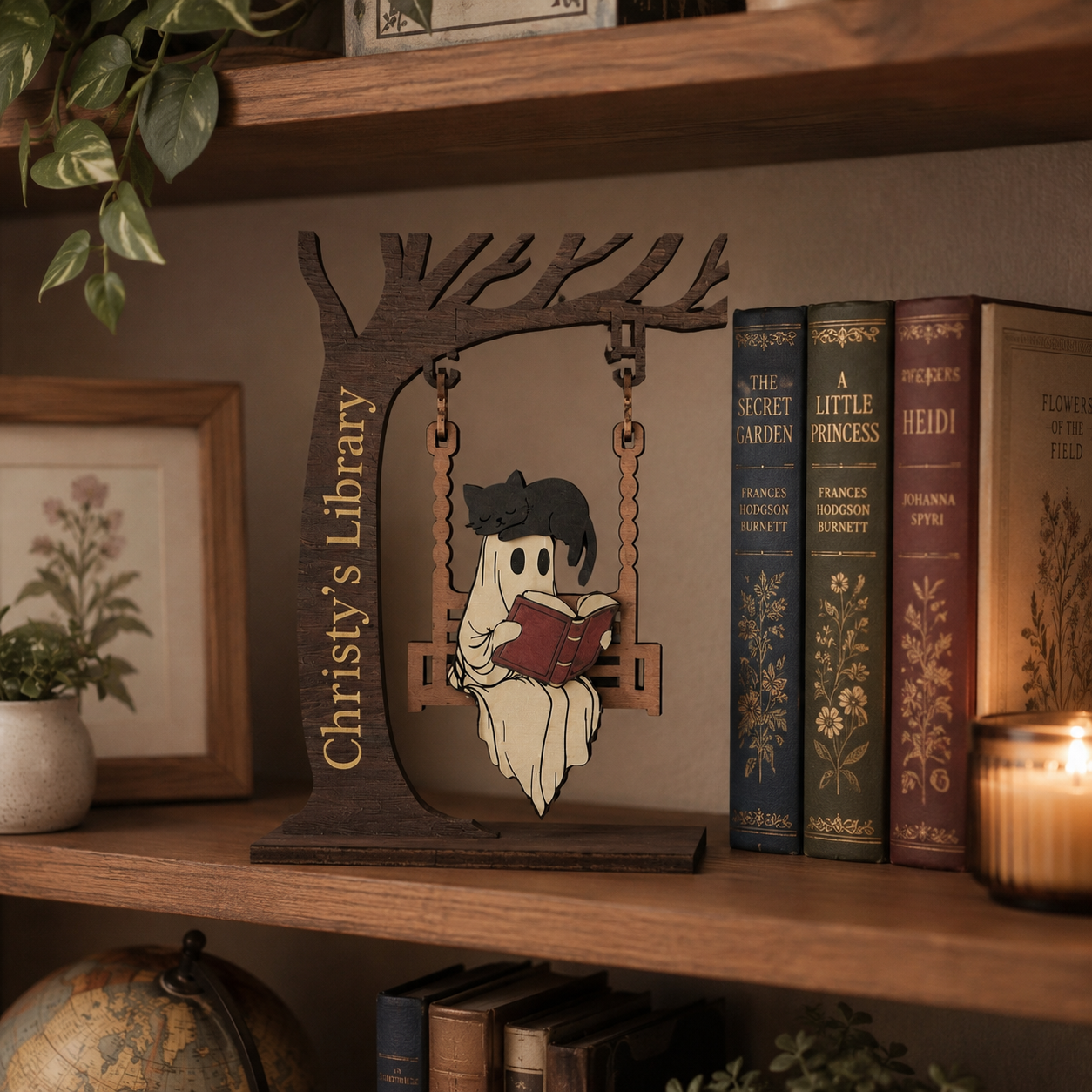 👻📚Personalized Chilling Ghost On Swing Reading Decor