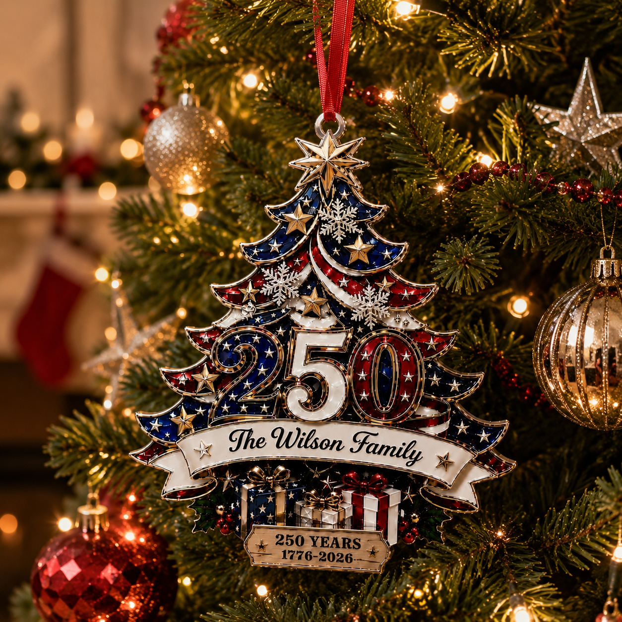 Personalized USA 250th Anniversary Christmas Ornament