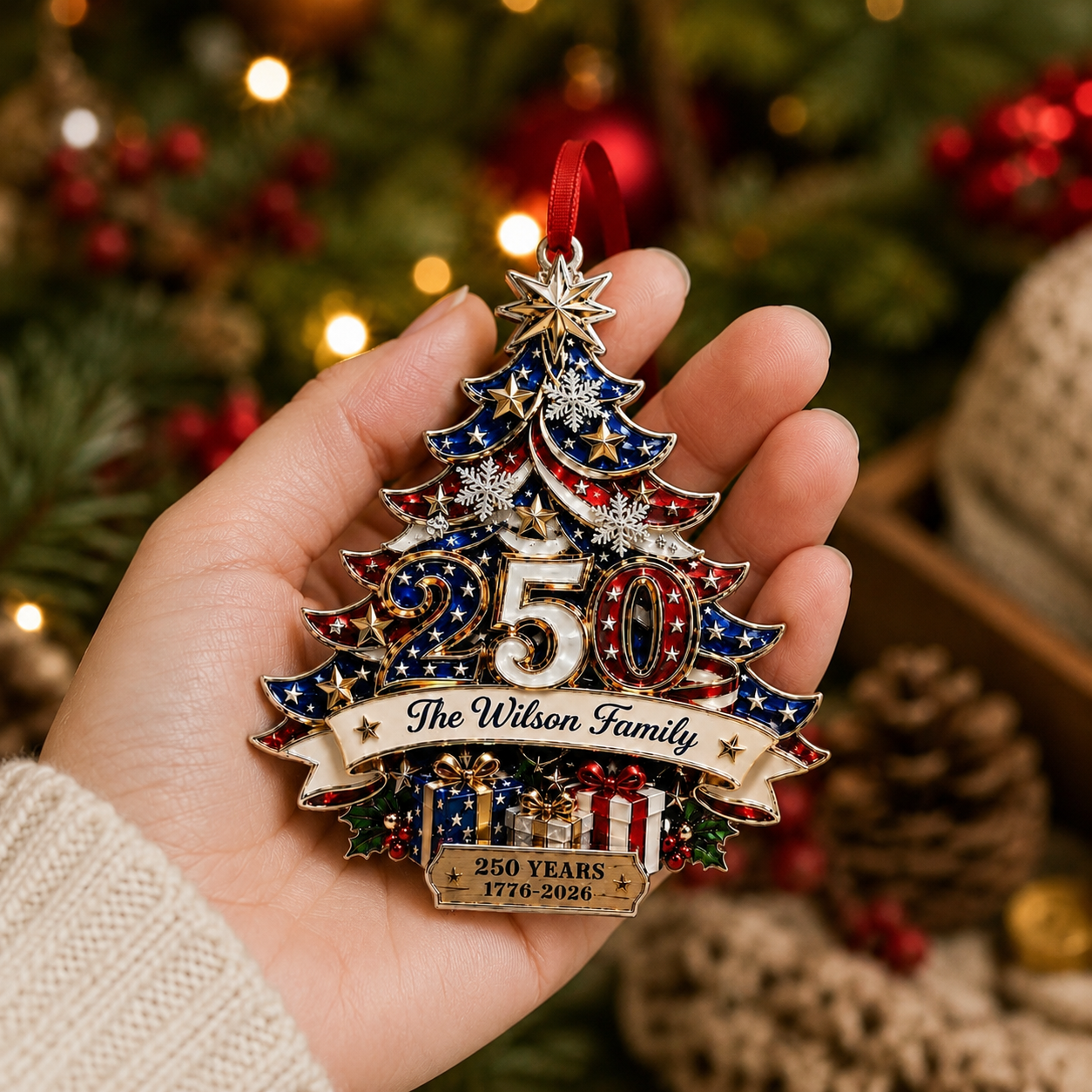 Personalized USA 250th Anniversary Christmas Ornament