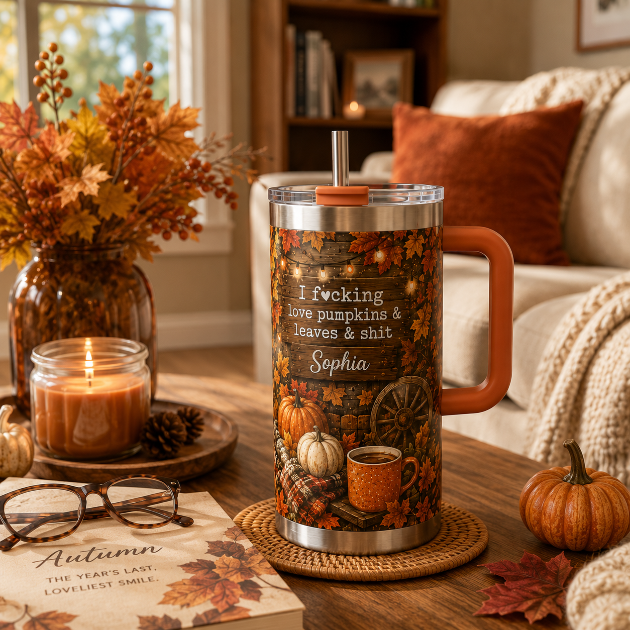 Personalized Fall Pumpkin Tumbler Gift Set